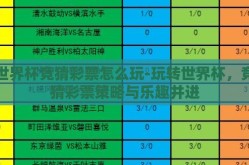 世界杯竞猜彩票怎么玩-玩转世界杯，竞猜彩票策略与乐趣并进
