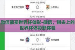 微信能买世界杯体彩-微信，指尖上的世界杯体彩新体验