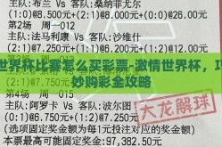 世界杯比赛怎么买彩票-激情世界杯，巧妙购彩全攻略