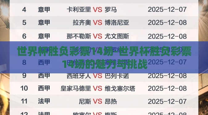 世界杯胜负彩票14场-世界杯胜负彩票14场的魅力与挑战