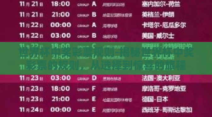 世界杯中奖彩票规则-揭秘世界杯中奖彩票的规则，从选择到惊喜的旅程
