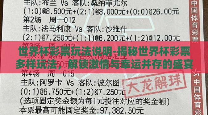 世界杯彩票玩法说明-揭秘世界杯彩票多样玩法，解锁激情与幸运并存的盛宴