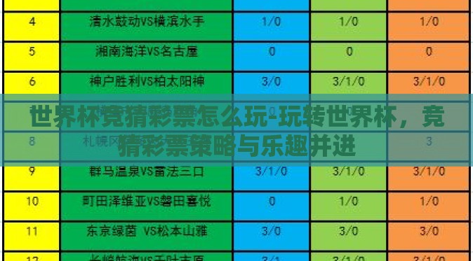 世界杯竞猜彩票怎么玩-玩转世界杯，竞猜彩票策略与乐趣并进