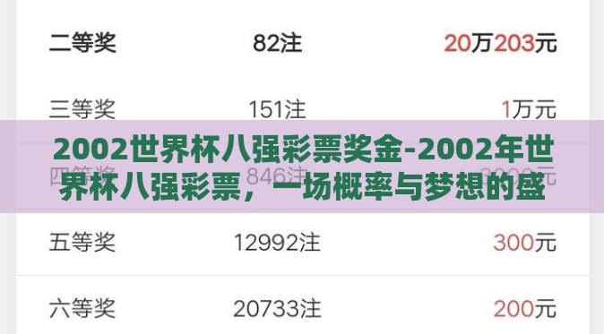 2002世界杯八强彩票奖金-2002年世界杯八强彩票，一场概率与梦想的盛宴