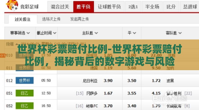 世界杯彩票赔付比例-世界杯彩票赔付比例，揭秘背后的数字游戏与风险
