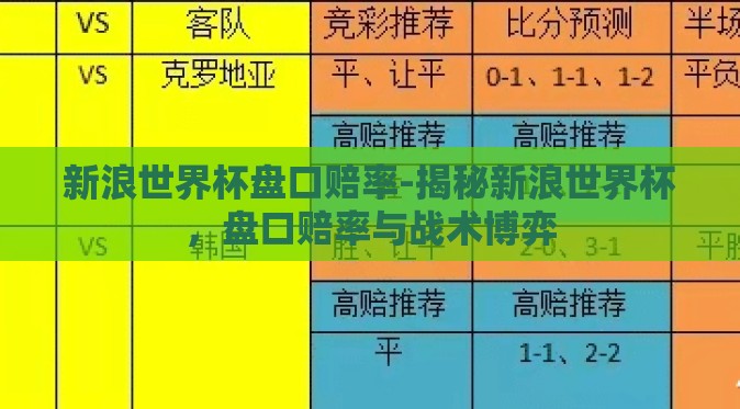 新浪世界杯盘口赔率-揭秘新浪世界杯，盘口赔率与战术博弈