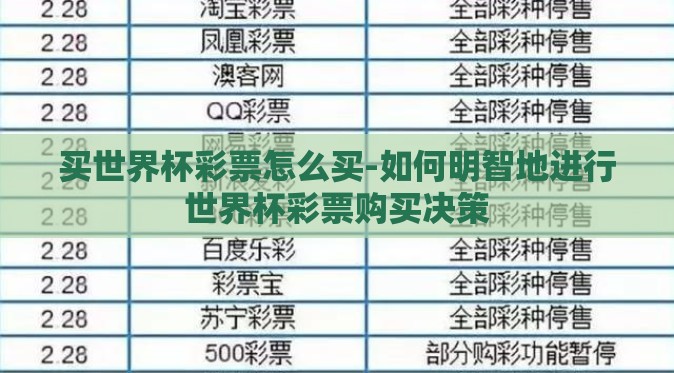 买世界杯彩票怎么买-如何明智地进行世界杯彩票购买决策
