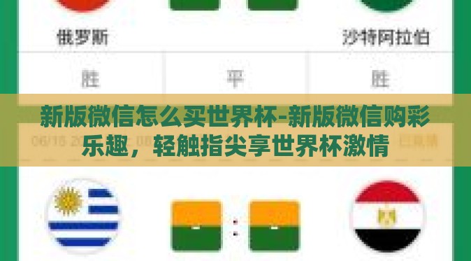 新版微信怎么买世界杯-新版微信购彩乐趣，轻触指尖享世界杯激情