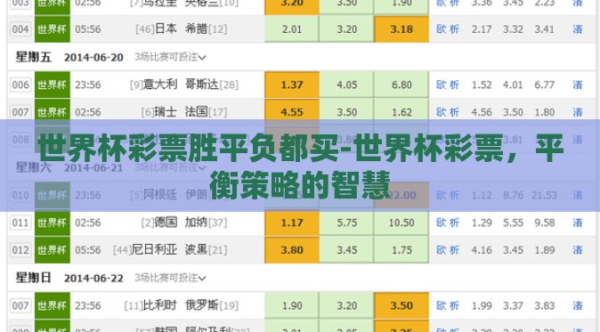 世界杯彩票胜平负都买-世界杯彩票，平衡策略的智慧