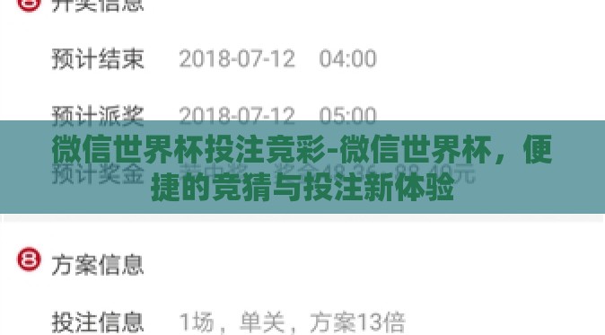 微信世界杯投注竞彩-微信世界杯,便捷的竞猜与投注新体验 微信世界杯投注竞彩-微信世界杯,便捷的竞猜与投注新体验