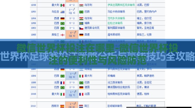 微信世界杯投注在哪里-微信世界杯投注的便利性与风险防范 微信世界杯投注在哪里-微信世界杯投注的便利性与风险防范