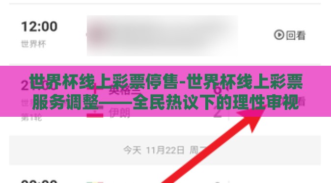 世界杯线上彩票停售-世界杯线上彩票服务调整——全民热议下的理性审视